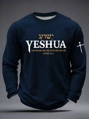 Men's Yeshua Christian The Way The Truth & The Life John 14:6 Cross Waffle Long Sleeve T-Shirt