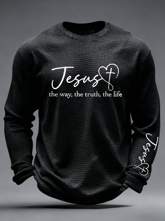 Men's Christian Jesus The Way The Truth & The Life John 14:6 Cross Waffle Long Sleeve T-Shirt