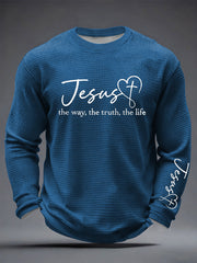 Men's Christian Jesus The Way The Truth & The Life John 14:6 Cross Waffle Long Sleeve T-Shirt