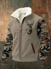 Men's Western Camouflage Plush Stand Collar Shirt