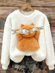 Women's Cute Cat Cozy Flannel Sweatshirt