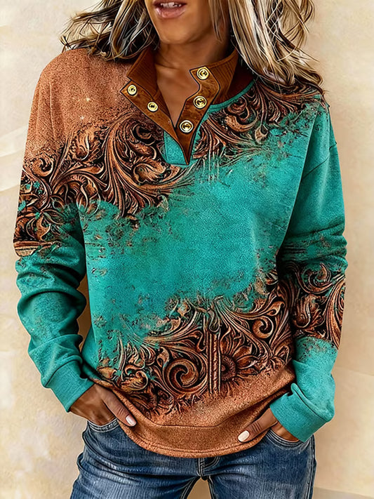 Women's Vintage Western Ethnic Aztec Pattern Casual Sweatshirt