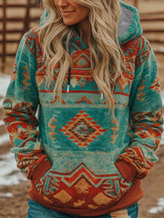 Women's Vintage Western Ethnic Aztec Pattern Casual Hoodie