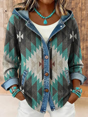 Women's Vintage Western Aztec Print Hooded Patchwork Jacket