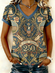 Women's 250th Anniversary Floral Print V-Neck T-Shirt