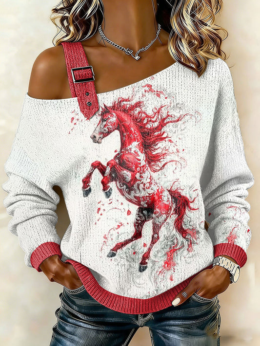 Women's Western Red Horse Sweatshirt