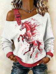 Women's Western Red Horse Sweatshirt