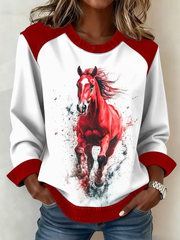 Women's Western Red Horse Patchwork Top