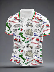 Men's Italian Inspired Art Print Polo Shirt