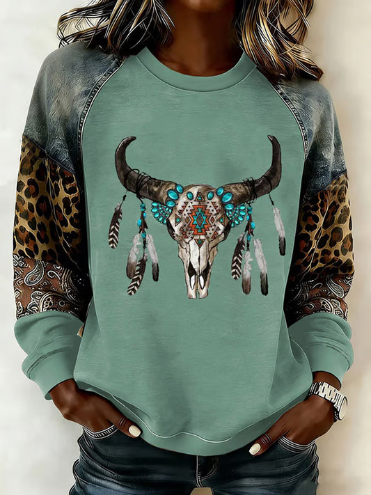 Women's Vintage Western Aztec Pattern Raglan Sleeve Sweatshirt