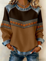 Women's Western Print Denim Patchwork Top
