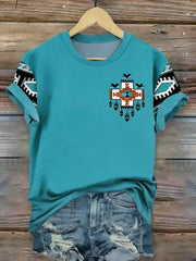 Women's Vintage Western Aztec Print Casual Short Sleeve T-shirt
