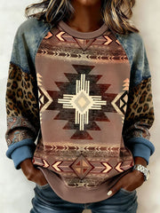 Women's Vintage Western Aztec Pattern Raglan Sleeve Sweatshirt