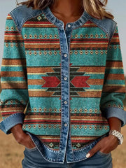 Women's Vintage Western Ethnic Aztec Pattern Casual Top