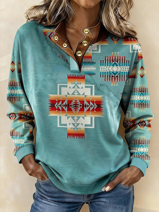 Women's Vintage Western Ethnic Aztec Pattern Casual Sweatshirt