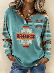 Women's Vintage Western Ethnic Aztec Pattern Casual Sweatshirt