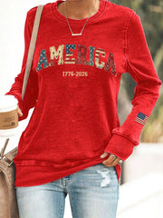 Women's America 1776-2026 Patchwork Pattern Sweatshirt