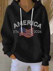 Women's America 1776-2026 Rhinestone Pattern Hoodie