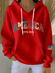 Women's America 1776-2026 Patchwork Pattern Hoodie
