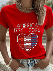 Women's America 1776-2026 Rhinestone Pattern T-Shirt