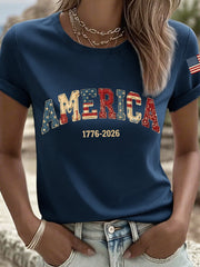 Women's America 1776-2026 Patchwork Pattern T-Shirt