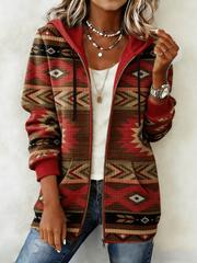 Women's Western Pattern Print Zip-Up Hoodie
