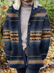 Women's Western Pattern Print Cardigan-Style Knit Jacket