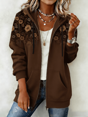 Women's Western Pattern Print Zip-Up Hoodie