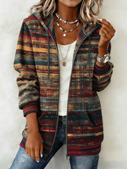 Women's Western Pattern Print Zip-Up Hoodie