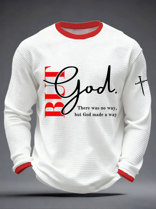 Men's But God Waffle Print Casual T-Shirt