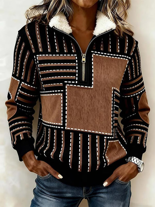 Women'S Vintage Western Casual Color Block Printed Pullover Sweatshirt