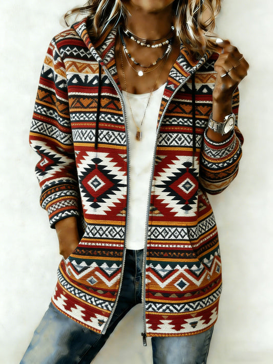 Women's Western Print Zip-Up Hoodie