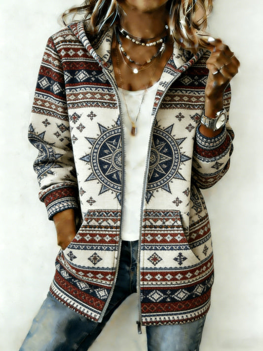 Women's Western Print Zip-Up Hoodie