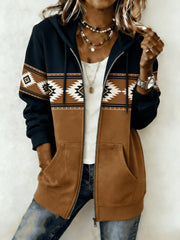 Women's Western Print Zip-Up Hoodie