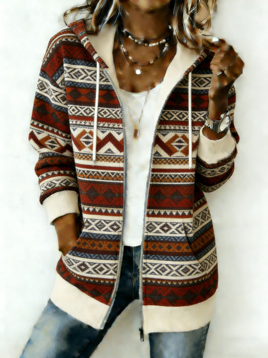 Women's Western Print Zip-Up Hoodie