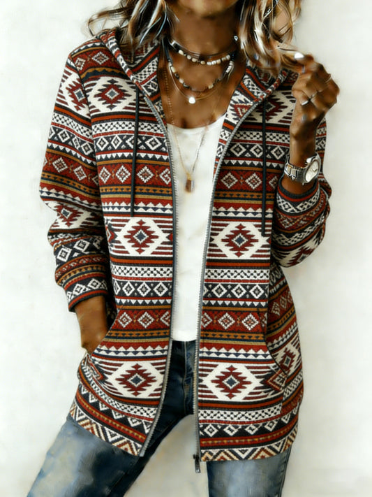 Women's Western Print Zip-Up Hoodie