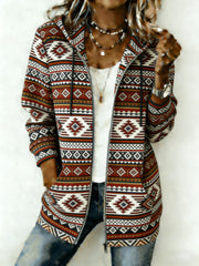 Women's Western Print Zip-Up Hoodie