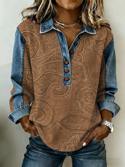 Women's Western Cowboy Patchwork Top