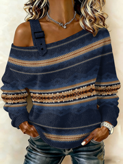 Women's Western Pattern Off-Shoulder Sweater