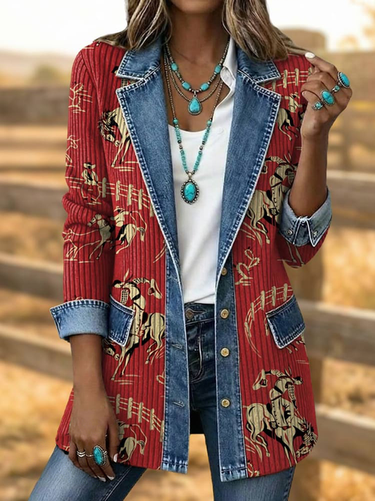 Women's Western Pattern Printed Blazer