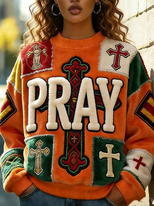 Women's Pray Cross Flannel Hoodie
