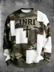 Men's Christian Inri Cross Camouflage Print Casual  Waffle Sweatshirt