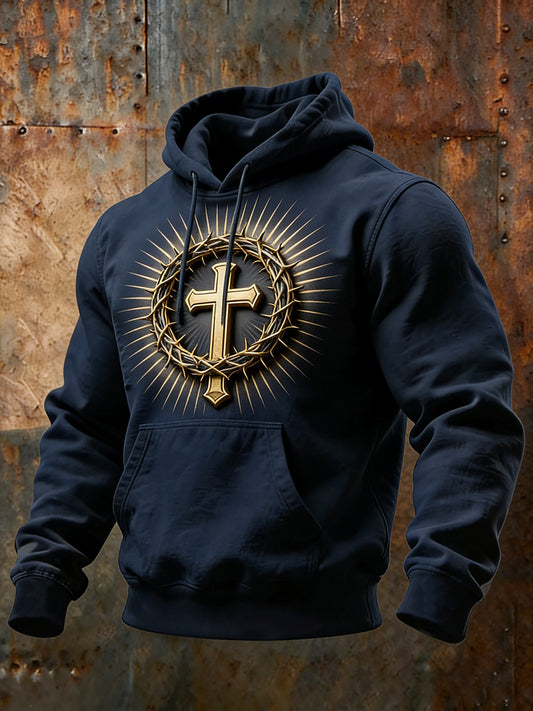Men's Christian Thorns Crucifix Art Print Casual Hoodie with Pockets