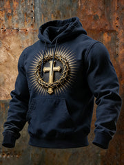 Men's Christian Thorns Crucifix Art Print Casual Hoodie with Pockets