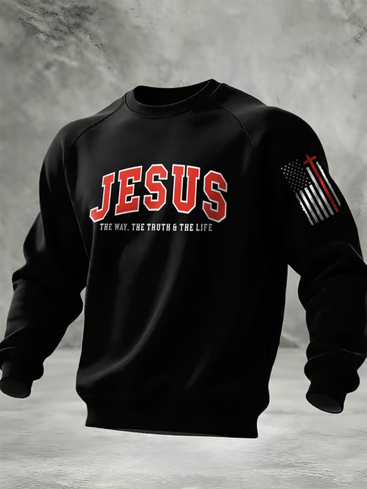 Men's Casual Christian Faith Cross Printed Sweatshirt