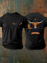Men's Retro CTT Oil Exploration & Cattle Print Casual Tee