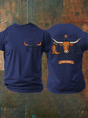Men's Retro CTT Oil Exploration & Cattle Print Casual Tee