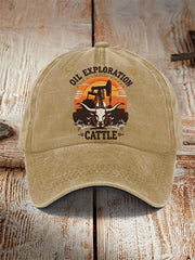 Unisex Retro CTT Oil Exploration & Cattle Print Hat