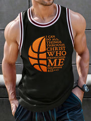 Men's I Can Do All Things Through Christ Basketball Print Basketball Lovers Gameday Casual Vests