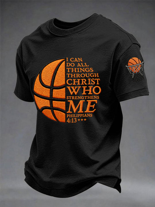 Men's I Can Do All Things Through Christ Basketball Print Basketball Lovers Gameday Casual Tee